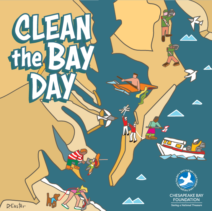 clean the bay day logo chesapeake bay with volunteers picking up litter 